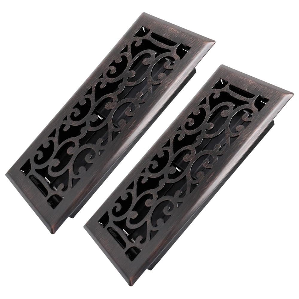 Wudkey 2-Piece Bath Accessory Set in Oil Rubbed Bronze, 4 x 10 in. Heavy Duty Walkable Floor Register, Adjust Air Supply Lever (1)