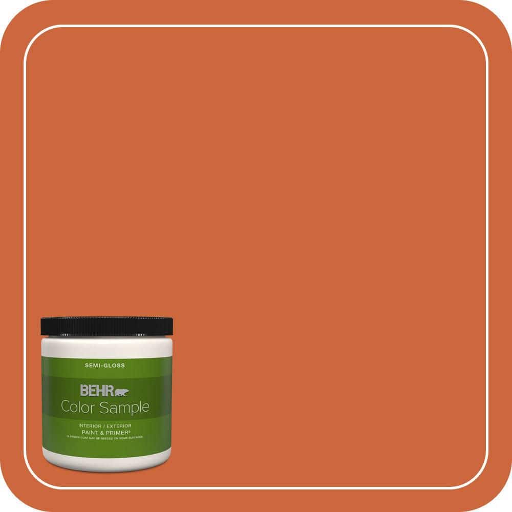 BEHR PREMIUM PLUS 8 oz. #S-H-250 Pumpkin Patch Semi-Gloss Interior/Exterior Paint & Primer Color Sample