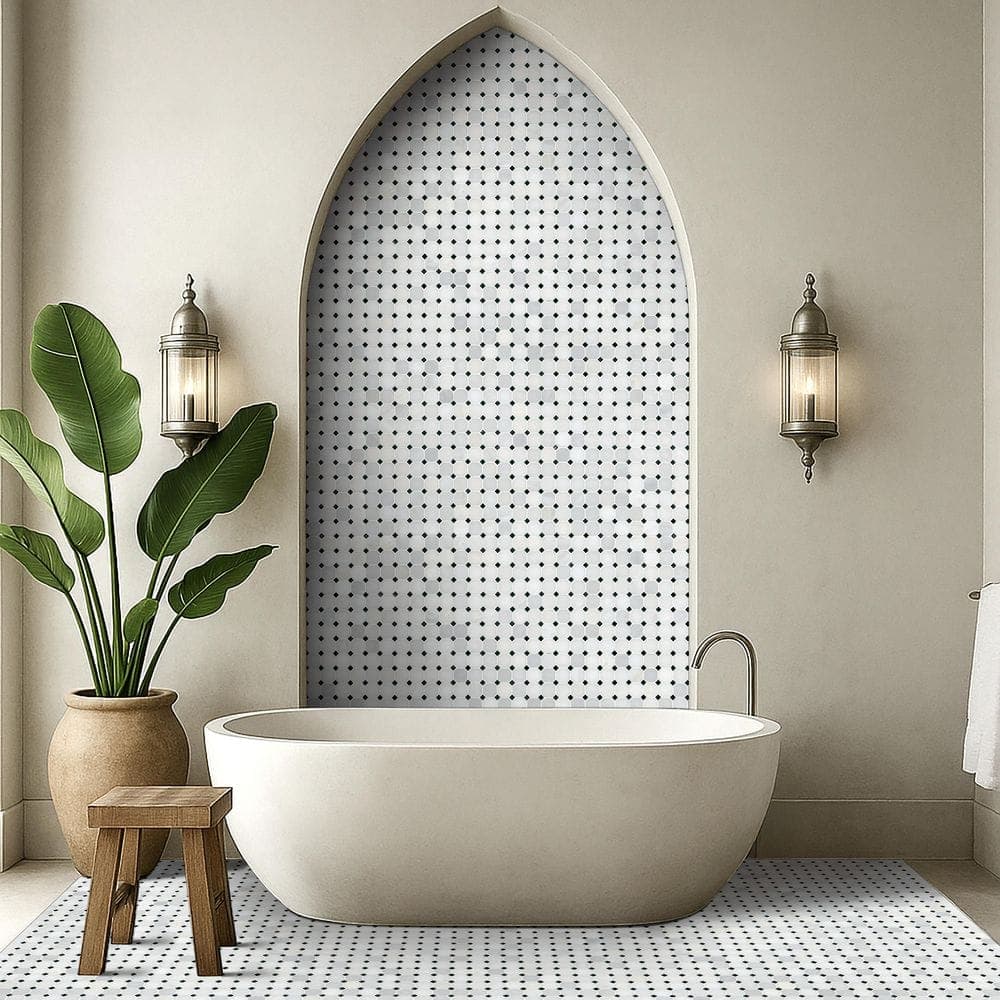 MSI Greecian White 2 in. Octagon Polished 12 in. x 12 in. x 0.38 in. Marble Mesh-Mounted Mosaic Wall Tile (1 sq. ft./Each) (3)