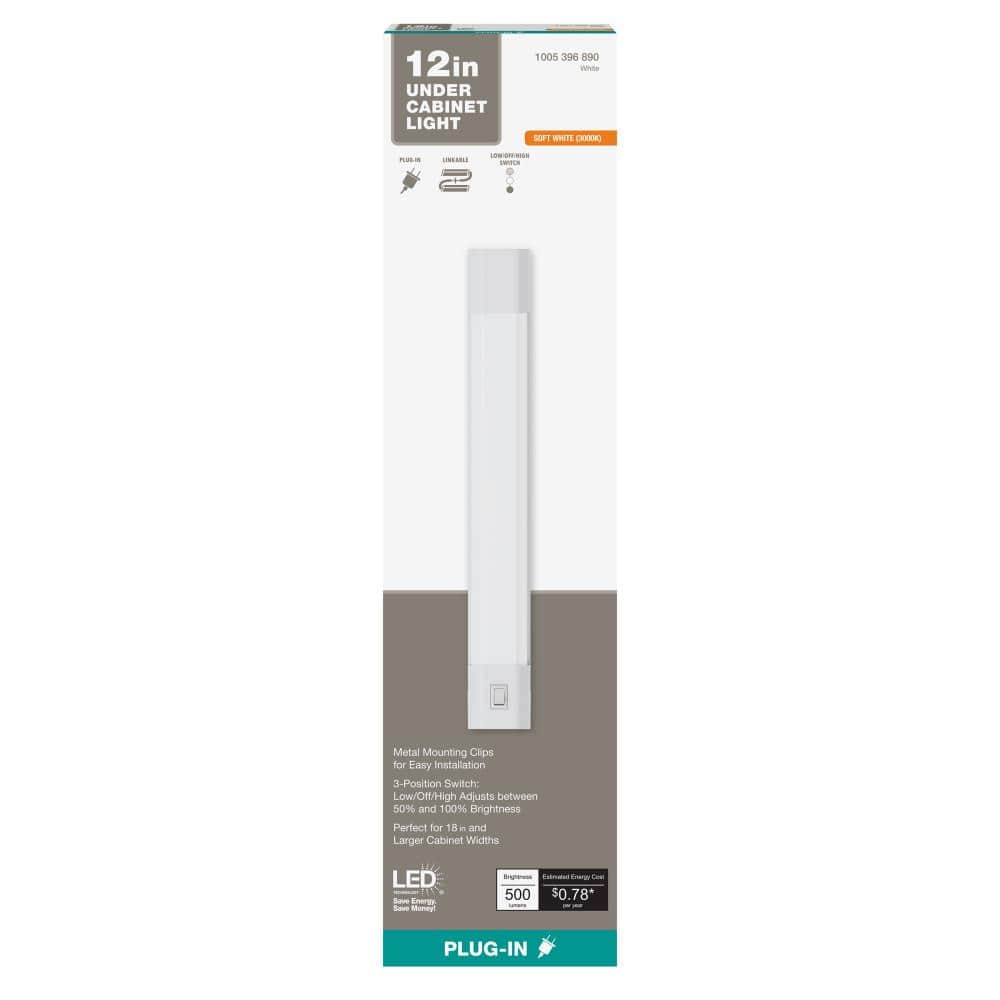 PRIVATE BRAND UNBRANDED 12 in. Plug-In White Integrated LED Linkable Under Cabinet Light, Soft White 3000K (4)