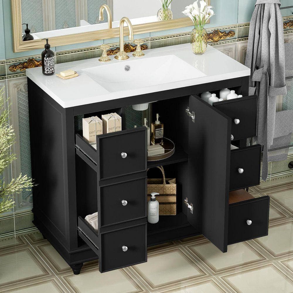 Cesicia 35.28 in. Bath Vanity Cabinet without Top in Black (2)