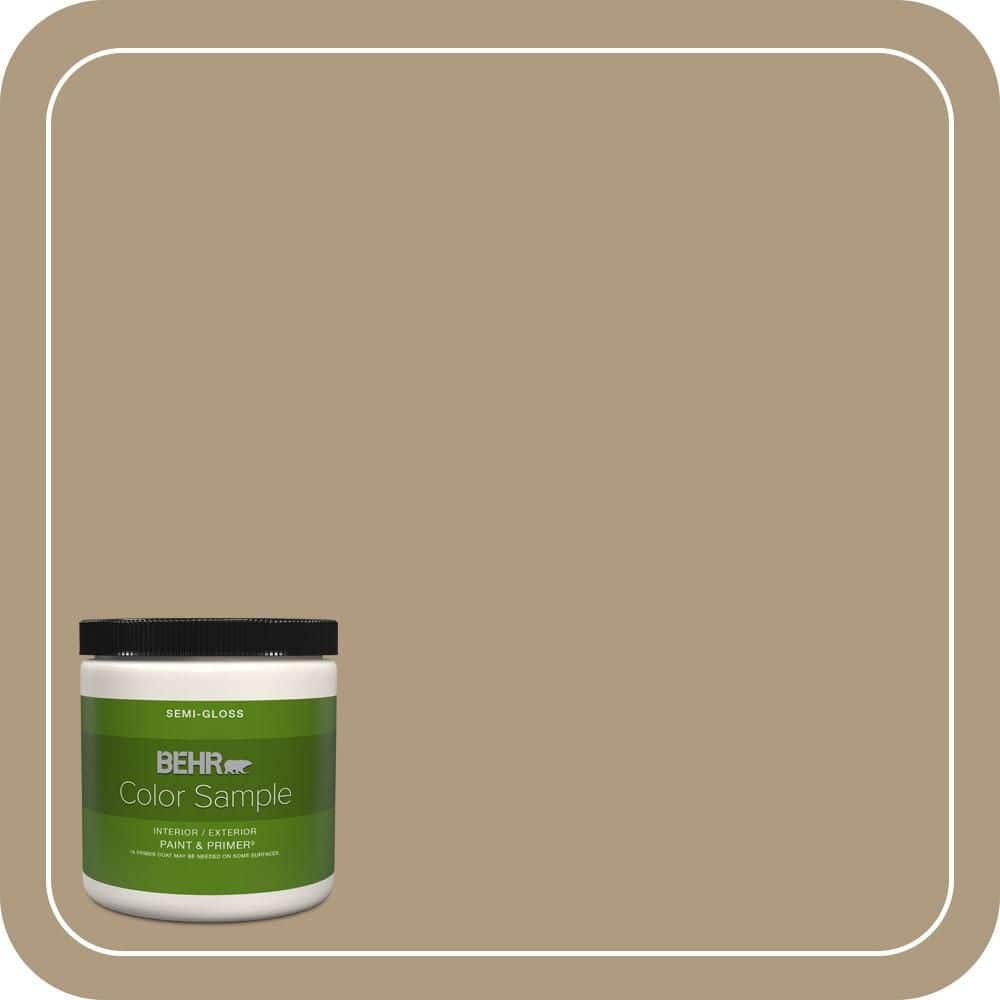 BEHR PREMIUM PLUS 8 oz. #MQ2-24 Golden Olive Semi-Gloss Interior/Exterior Paint & Primer Color Sample