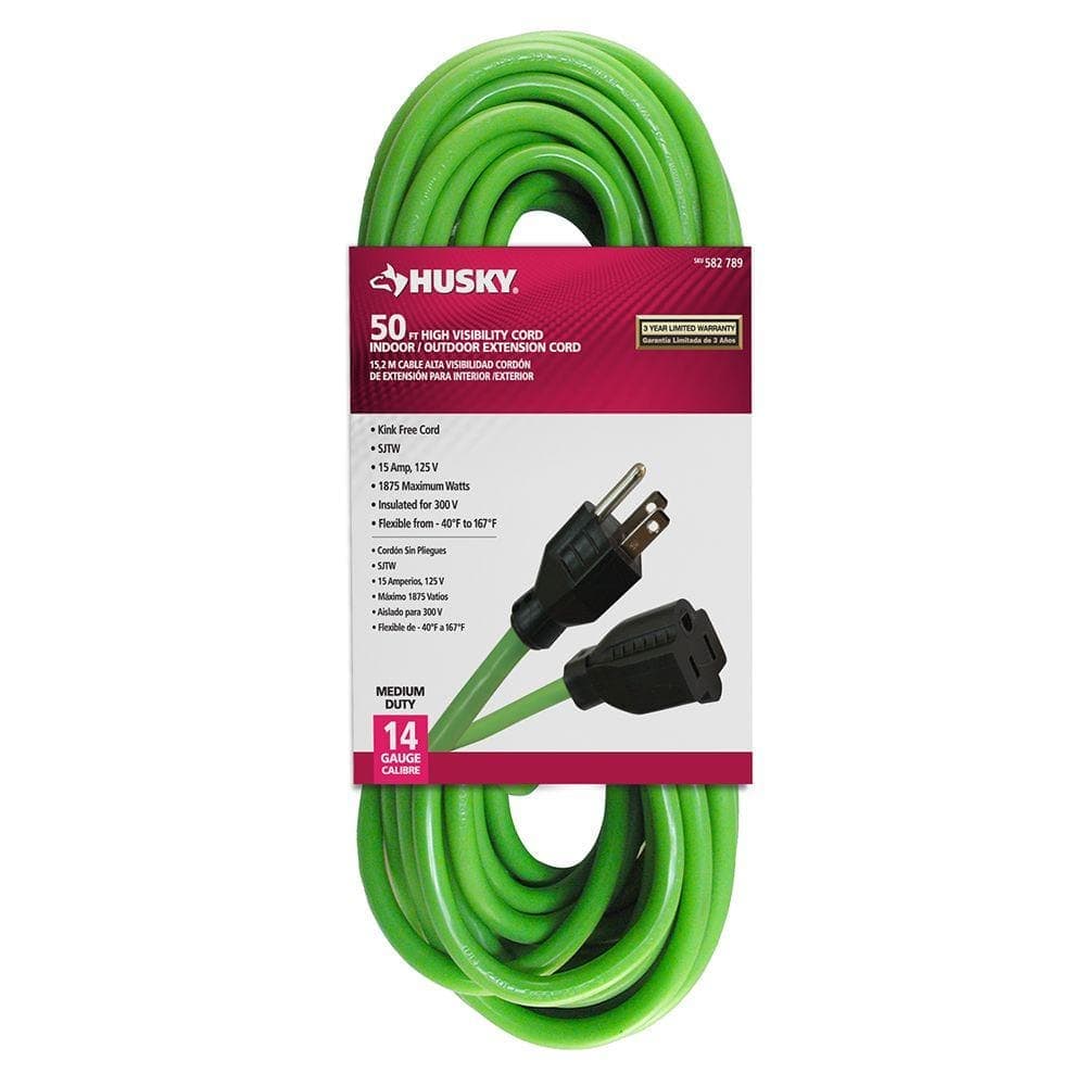 Husky 50 ft. 14/3 Extension Cord - Fluorescent Green