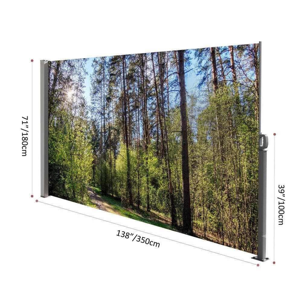 cenadinz 5.9 ft. x 11.5 ft. Gray Plastic Privacy Fence Retractable Side Awning Screen w/ UV Forest Printing for Garden (2)