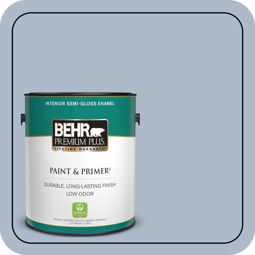 BEHR PREMIUM PLUS 1 gal. #PPU15-16 Simply Blue Semi-Gloss Enamel Low Odor Interior Paint & Primer