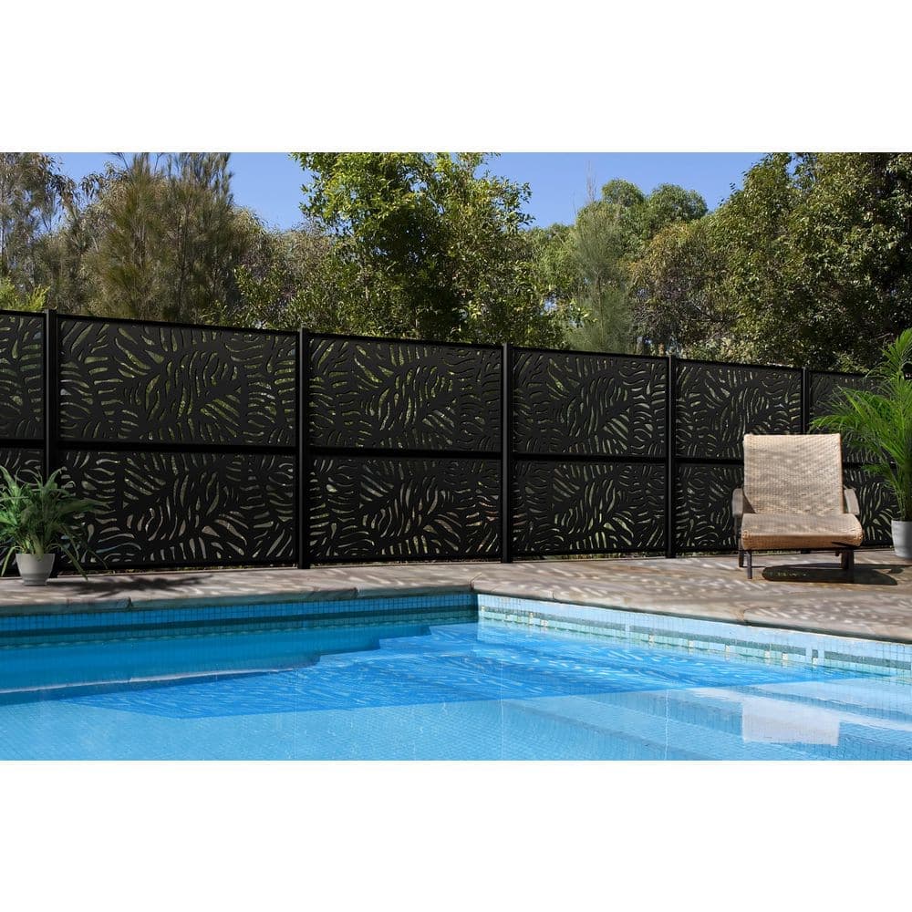OUTDECO 96 in x 2 in. x 2in. Black Galvanized Steel Fence Post (for in-ground Decorative Privacy Panels and Slat Fence Installs) (2)