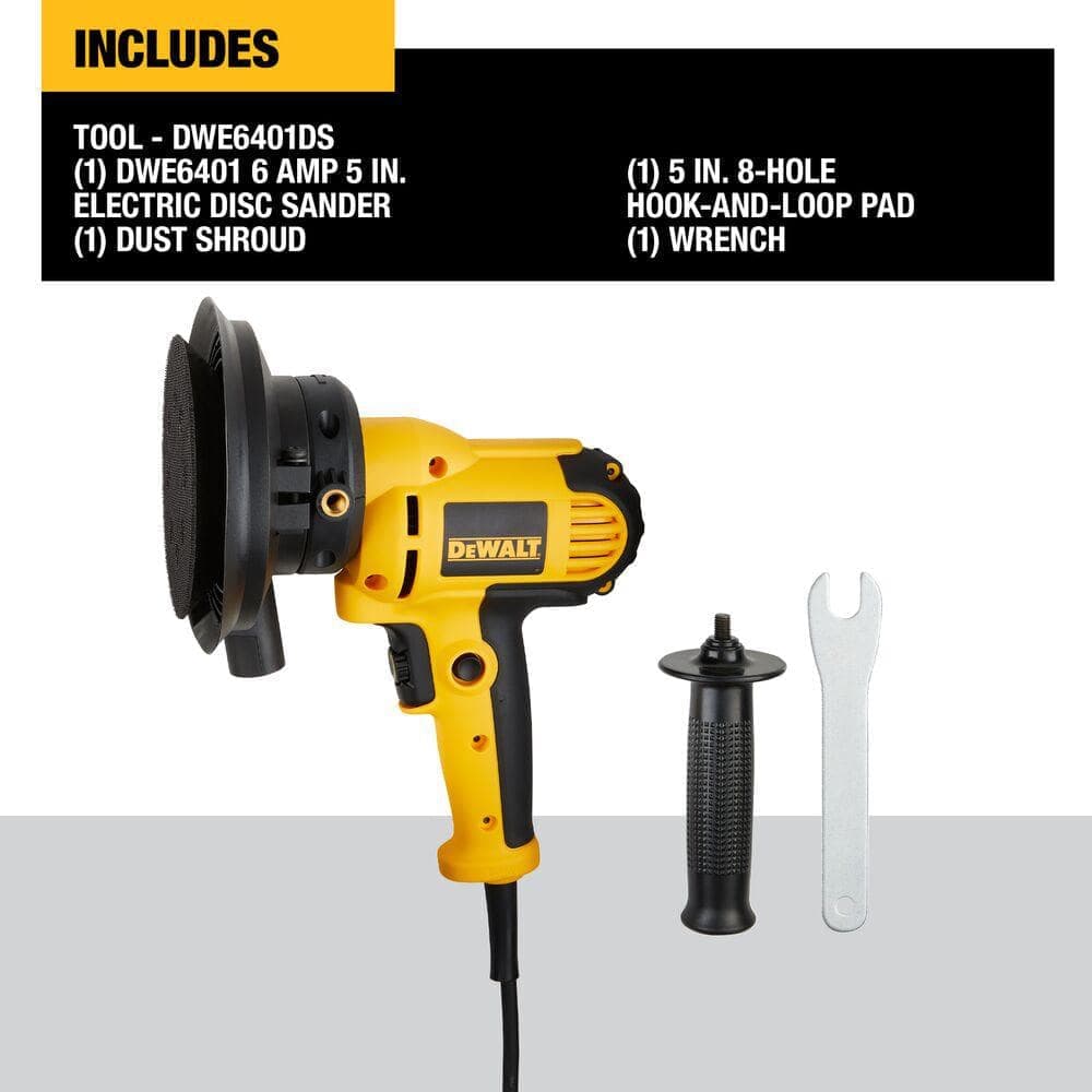 DEWALT 6 Amp Corded Variable Speed Disk Sander with 5 in., 8 Hole Hook and Loop Pad, Dust Shroud and Wrench (3)