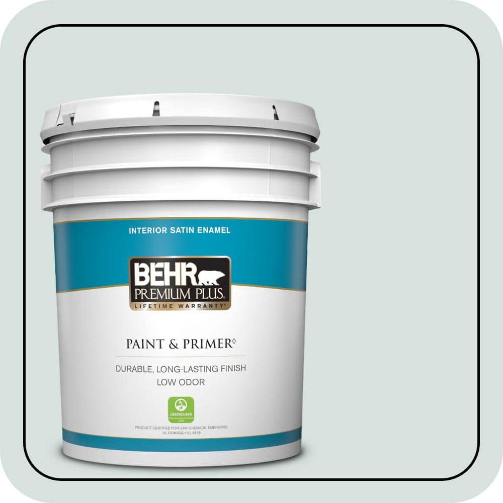 BEHR PREMIUM PLUS 5 gal. #490E-2 Delicate Mist Satin Enamel Low Odor Interior Paint & Primer