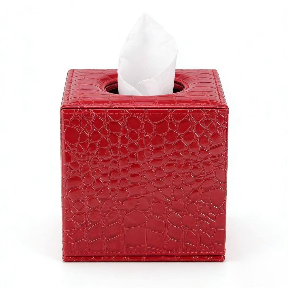 Unbranded Tissue Box Cover Square PU Leather Crocodile Red for Home Office Car Decor 5.32 L x 5.32 W x 5.51 H Size (3)