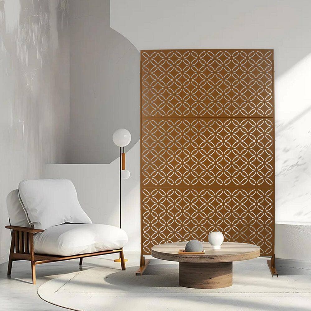 Staykiwi 76 in. H x 48 in. W Light Brown Steel Outdoor Privacy Fence Screen for Deck Balcony Patio (3)