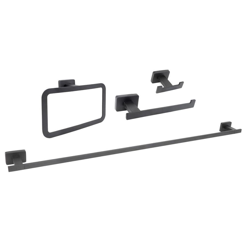 Dyconn Chicago Series 4-Piece Bath Hardware Set with 34 in. Towel Bar in Black (1)