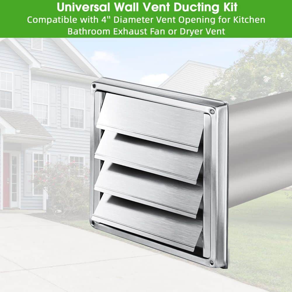 Laybus 4 in. Stainless Steel Dryer Vent Kit Through Wall with Hose, Duct Connector for Bathroom Exhaust Fans AC Ventilation (3)