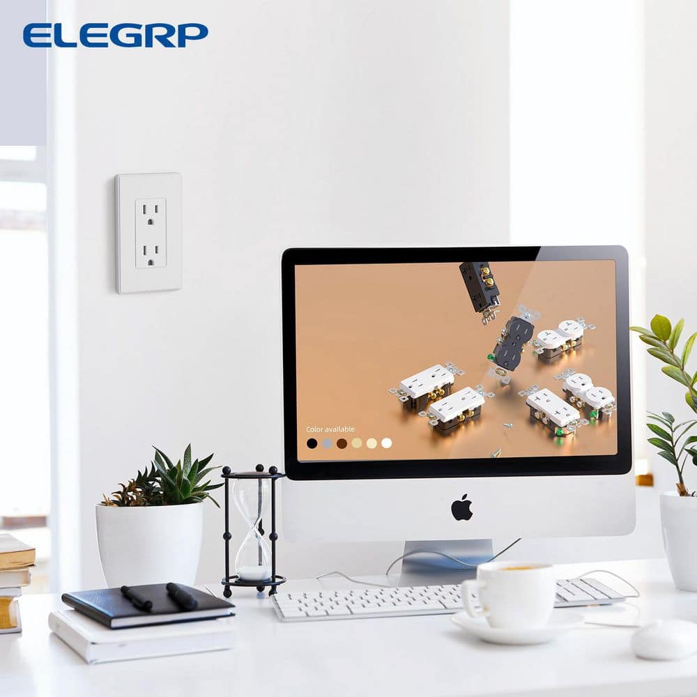 ELEGRP Decorator 15 Amp 125-Volt Residential Grade Self Grounding Duplex Outlet, with Wall Plate, Matt White (10-Pack) (2)