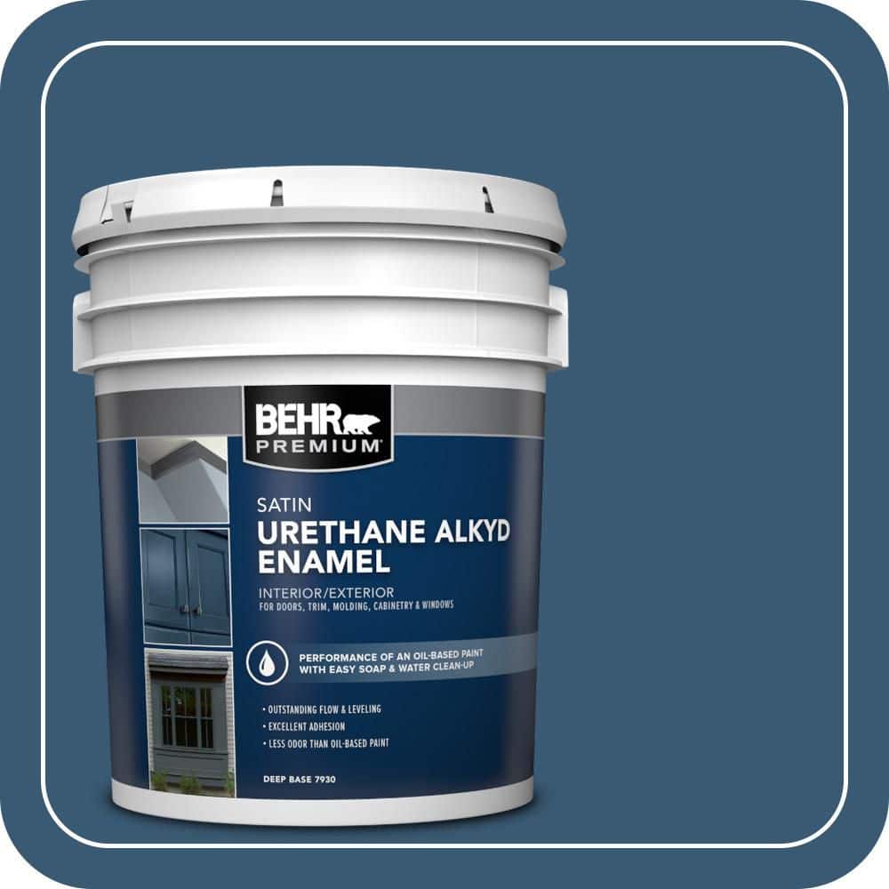 BEHR PREMIUM 5 gal. #M500-6 Express Blue Urethane Alkyd Satin Enamel Interior/Exterior Paint