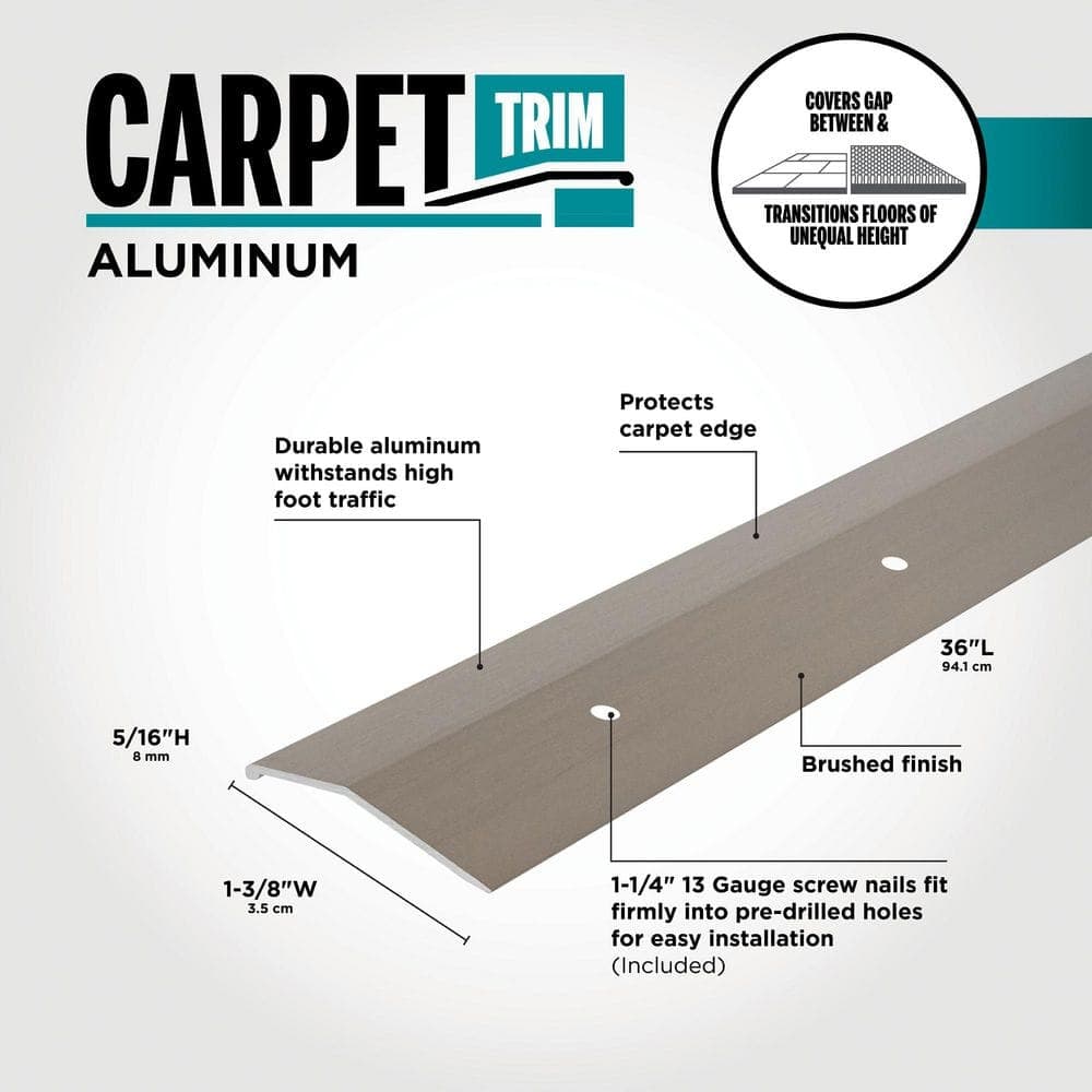 M-D Building Products 1-3/8 in. x 36 in. Titanium Brushed Carpet Trim Transition Strip (3)