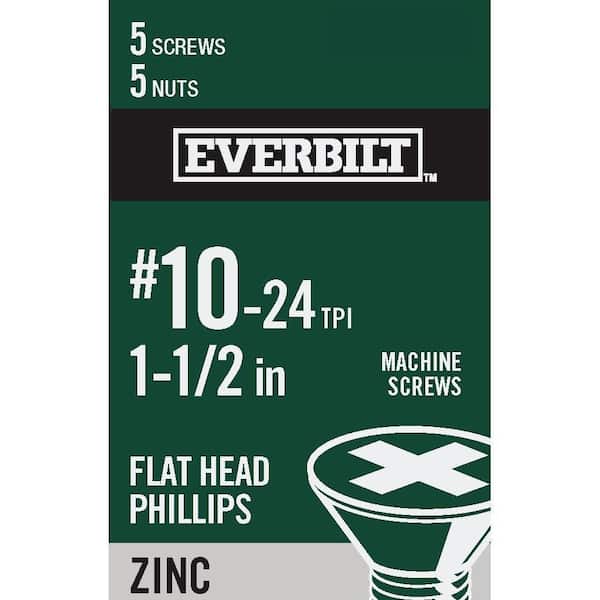 Everbilt #10-24 x 1-1/2 in. Zinc Plated Phillips Flat Head Machine Screw (5-Pack) (2)