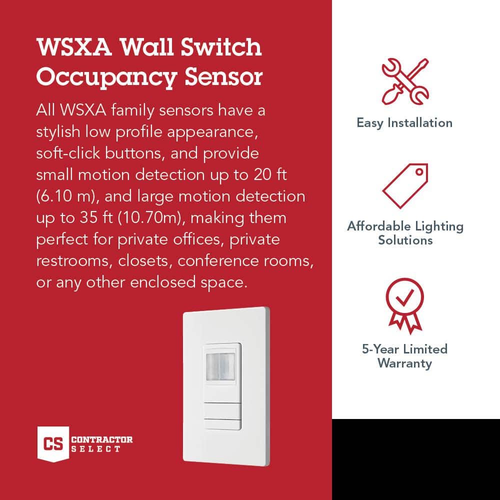 Sensor Switch Contractor Select WSXA Single Pole Wall Switch Occupancy Sensor with Detection (2)