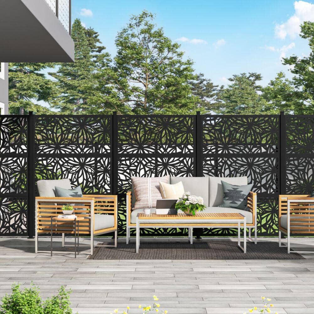 Barrette Outdoor Living 2 ft. x 4 ft. Black Freesia Polypropylene Decorative Screen Panel (2)