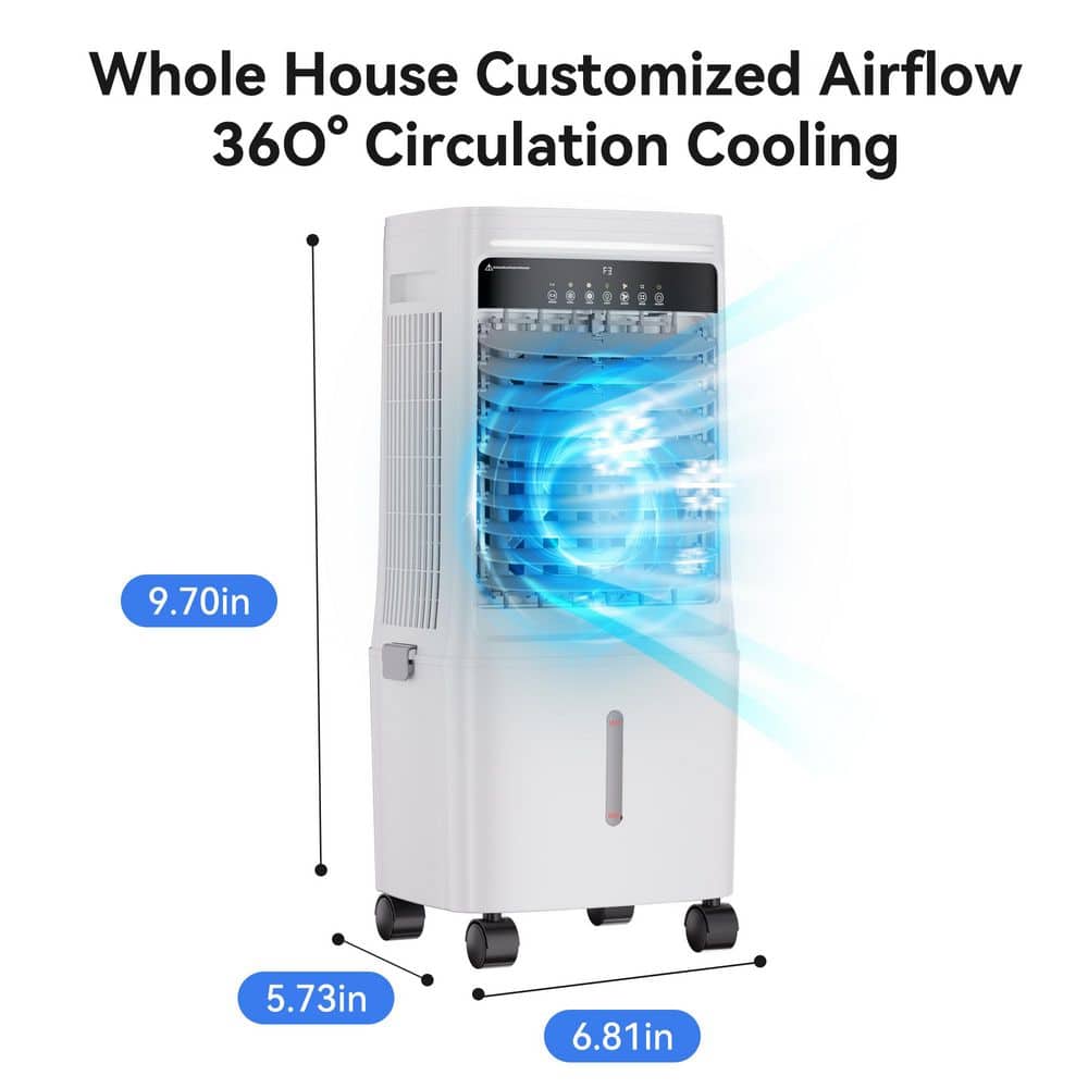 Uthfy 1048 CFM 3-Speed Portable Evaporative Cooler in White/Black with 4.8 Gal. Removable Tank and LED (2)