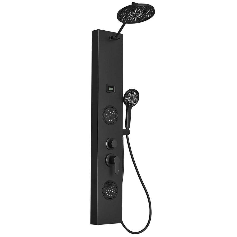 HOMEMYSTIQUE Dual 3-in-1 2-Jet Rainfall Shower Panel System with Rainfall Shower Head and Shower Wand in Stainless Steel (1)