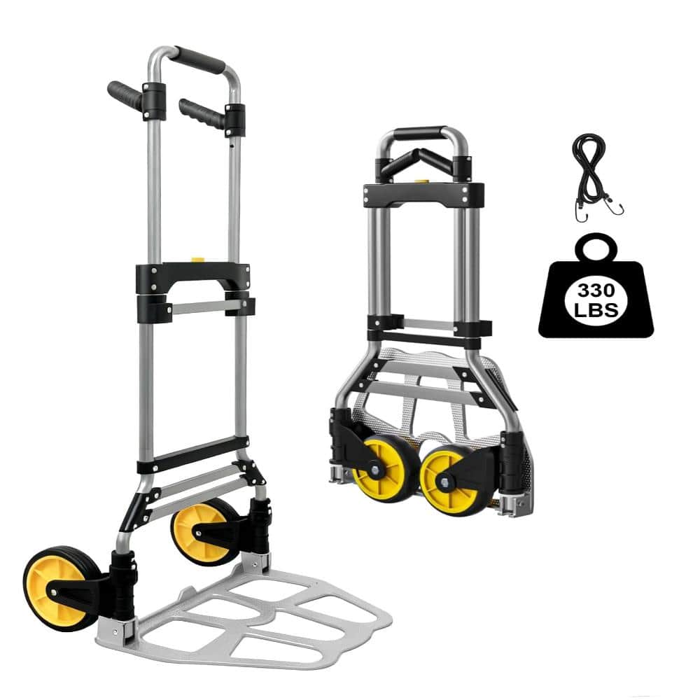 Primehome 330 lb. Capacity Folding Hand Truck Dolly, Telescoping Handle and Rubber Wheels for Moving, Shopping, Travel, Office Use (1)