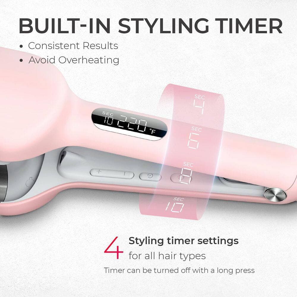 Wudkey 1-Piece Bathroom Accessory Set in Pink, Ionic Deep Waver Hair Curler Tool with Ceramic 3-Barrel for Women (2)