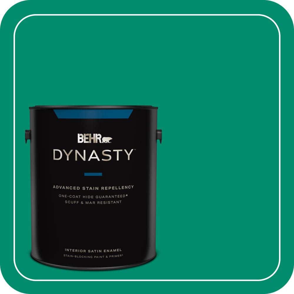BEHR DYNASTY 1 gal. #S-G-470 Festive Green Satin Enamel Interior Stain-Blocking Paint and Primer