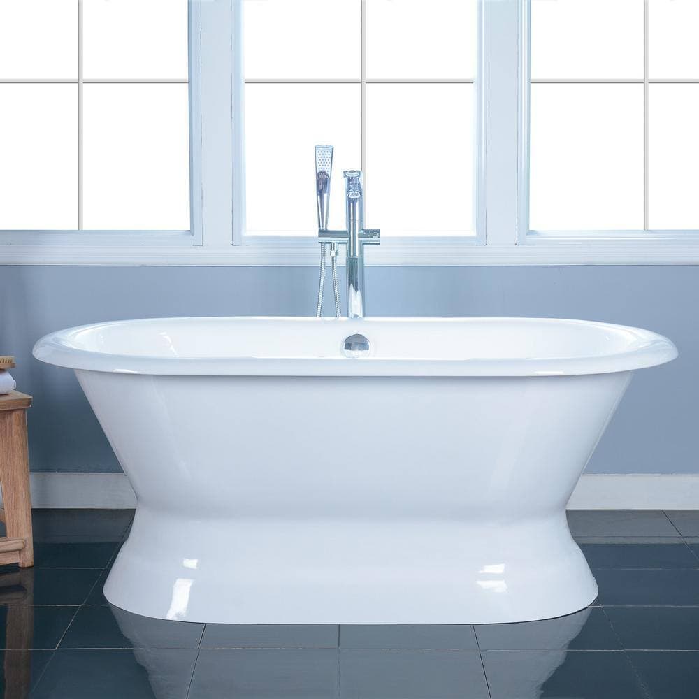 Unbranded 60 in. Cast Iron Double Slipper Pedestal Flatbottom Bathtub in White (2)