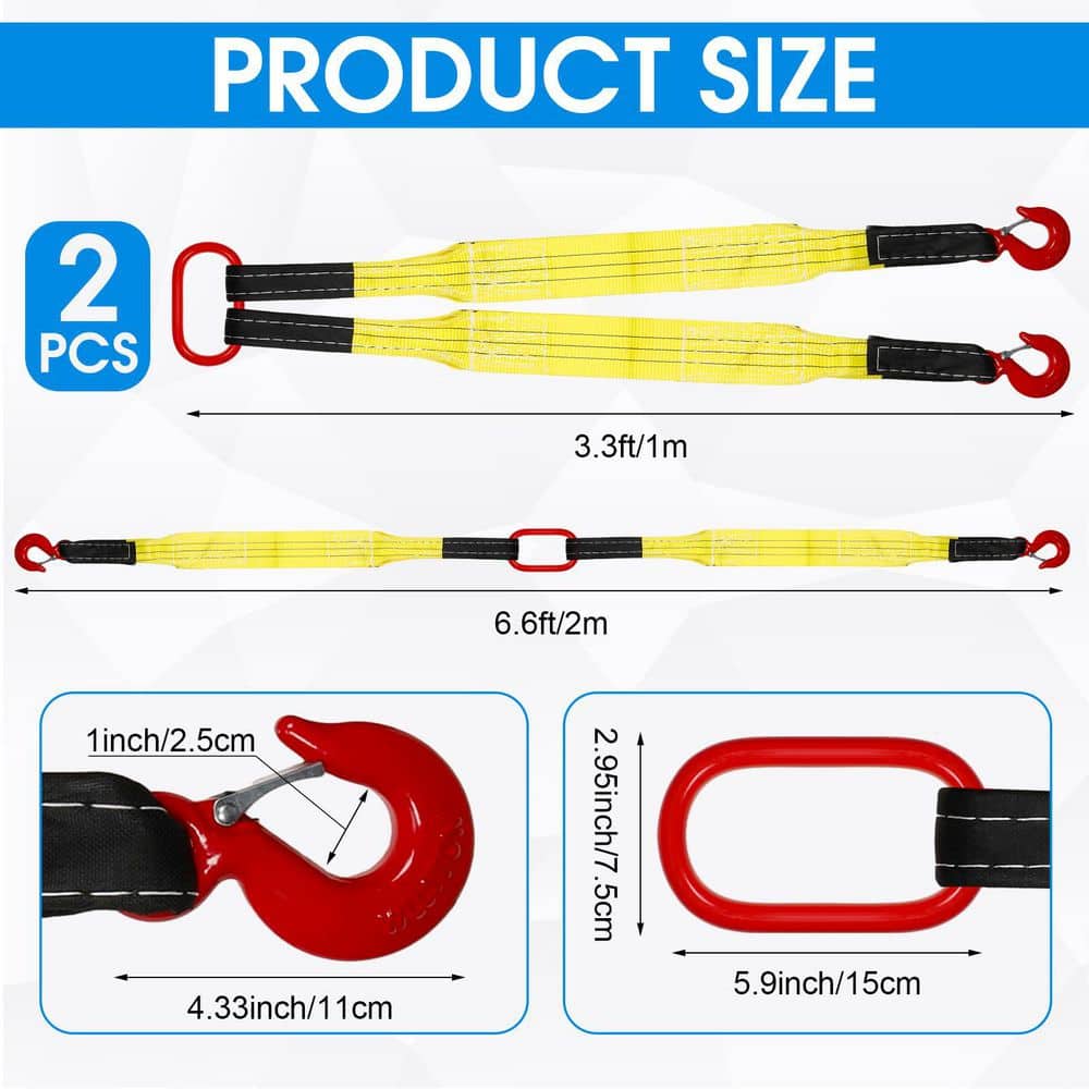 OGETFUUR 2-Pack 3.3 ft. Yellow Lifting Slings Straps with Hooks, Polyester Bridle Sling, 2-Leg Lifting Straps for Engines (2)