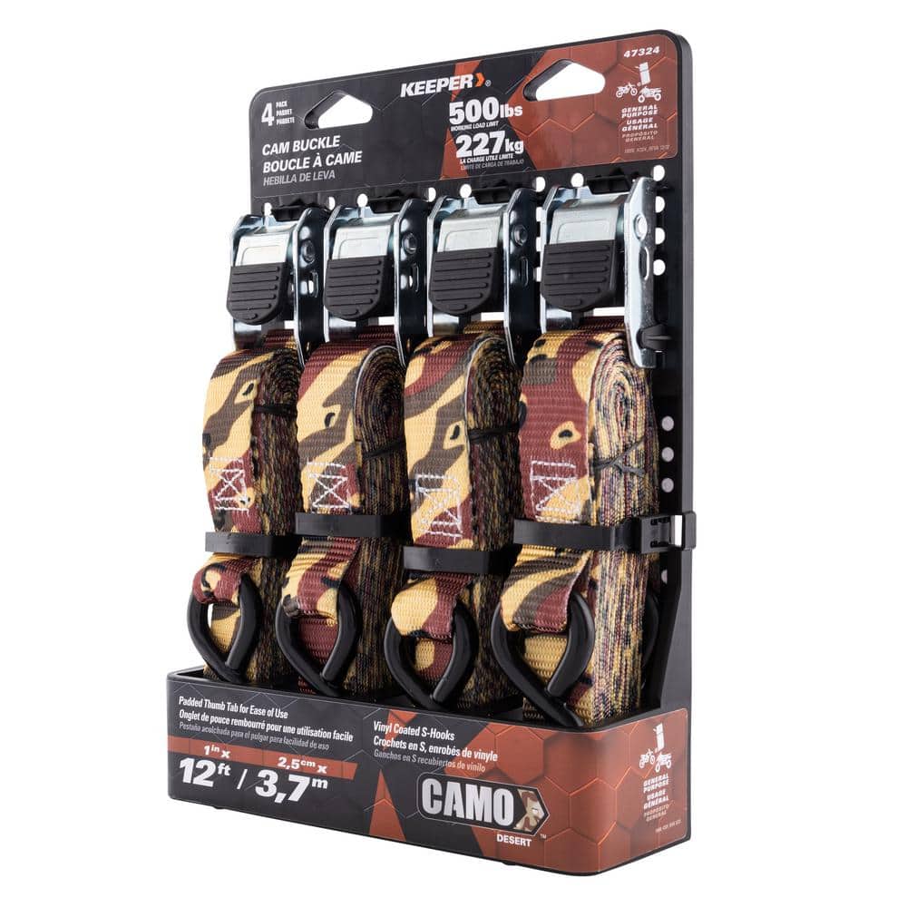 Keeper 12ft. x 1in. 500lbs. Cam Buckle Tie Down Strap (4 Pack) (2)