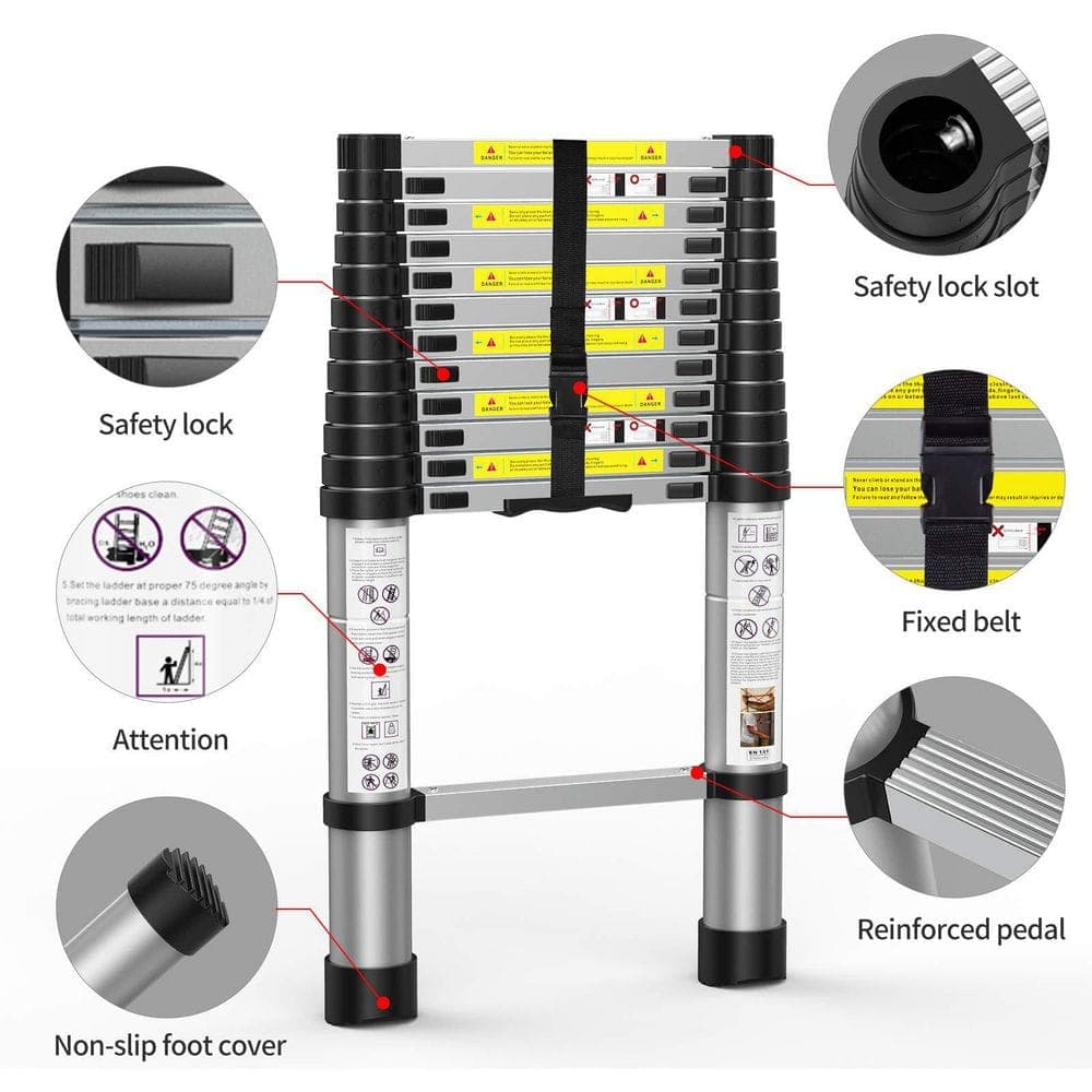 WRIGHTMASTER 10.5 ft. Telescoping Aluminum Extension Ladder with Carry Bag, Heavy Duty 300 lb. Max Capacity for Outdoor Indoor Use (2)