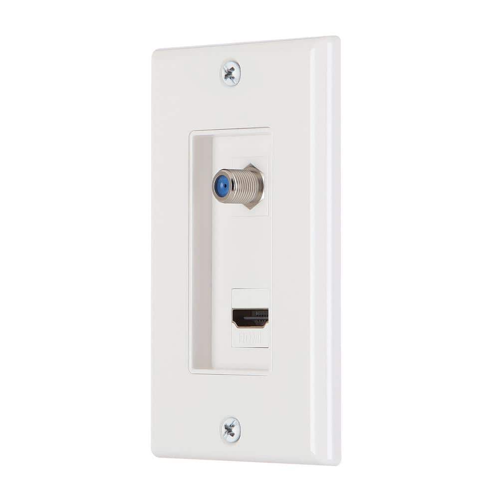 Commercial Electric 1-Gang White HDMI and Coaxial Plastic Wall Plate (3)