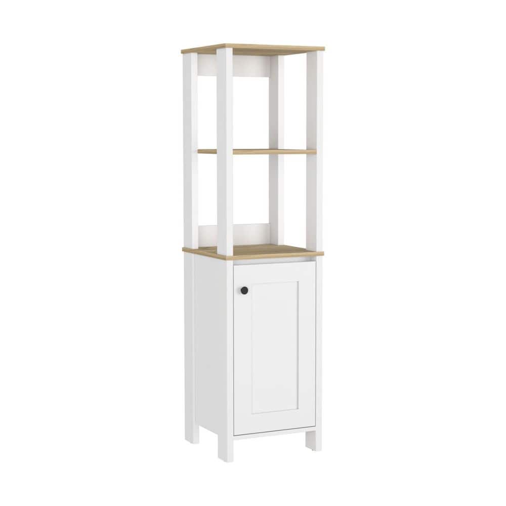 Lycvki 15.7 in. W x 15.7 in. D x 59.3 in. H White Wood Linen Cabinet with 2 Shelves and Door for Bathroom (1)