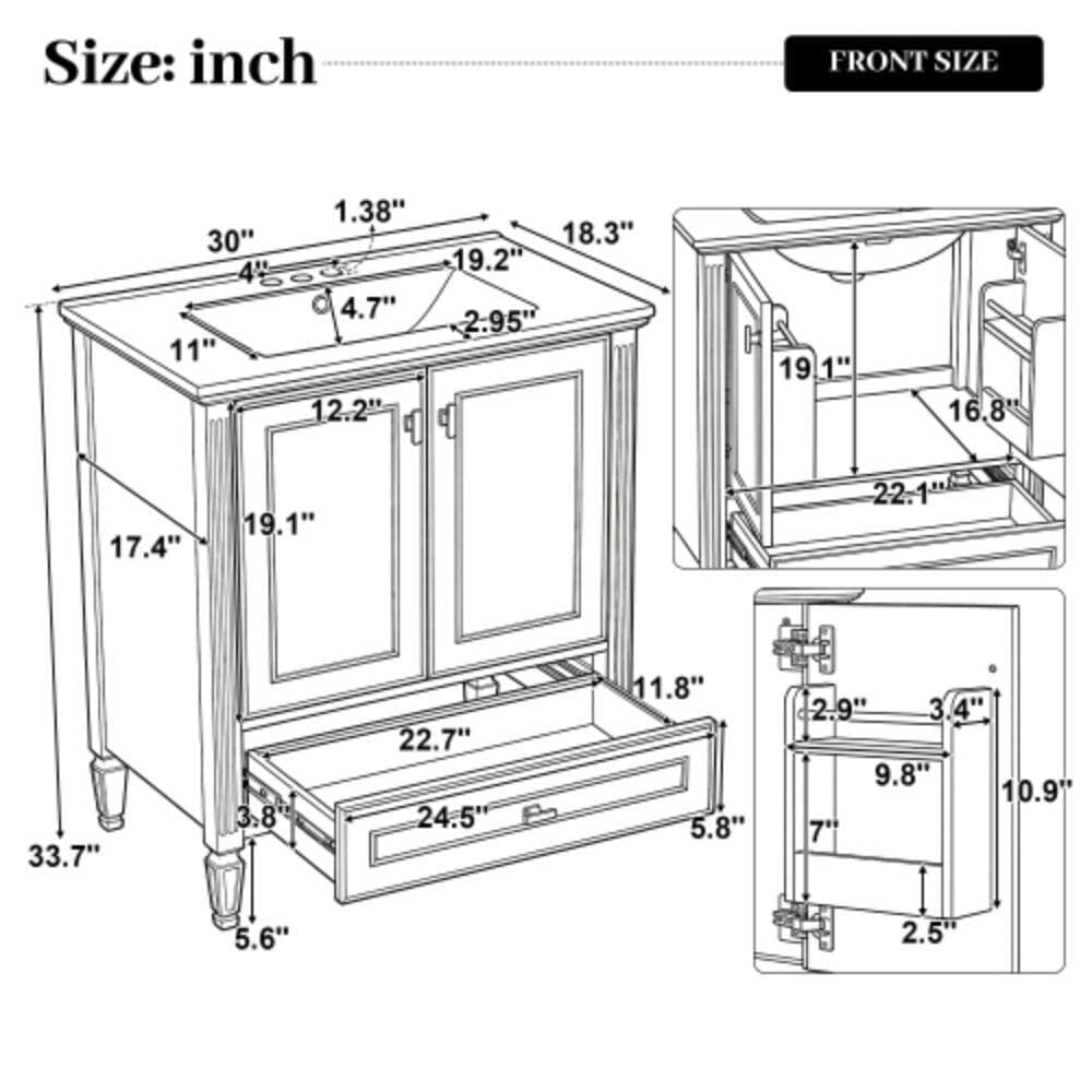 Unbranded 30 in. W x 18.3 in. D x 33.7 in. H Bathroom White Linen Cabinet (2)
