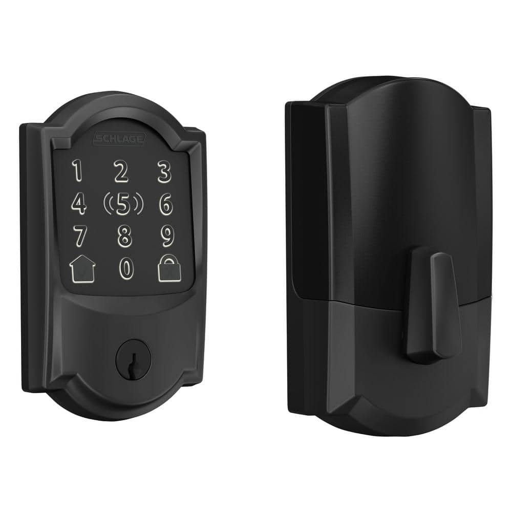 Schlage Camelot Matte Black Electronic Encode Plus Smart WiFi Deadbolt with Alarm