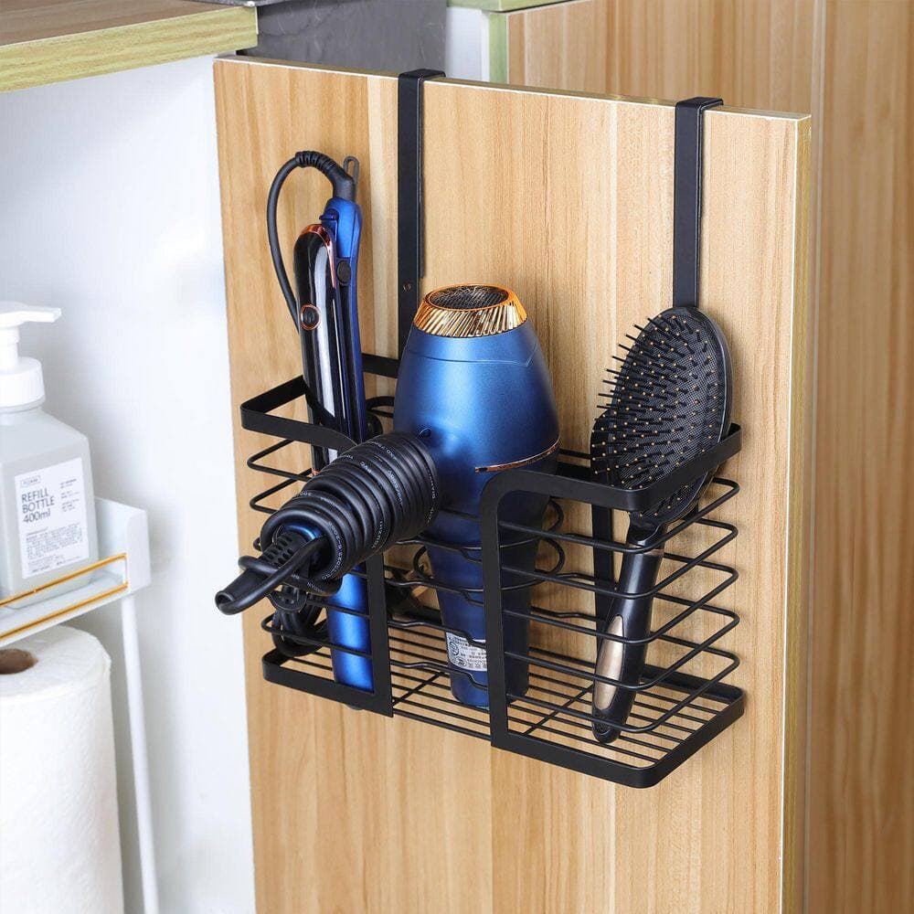 Numhew Adjustable-Height Hair Tool Organizer Hair Dryer Holder in Black for Bathroom Vanity, Small Apartment Restroom Storage (3)
