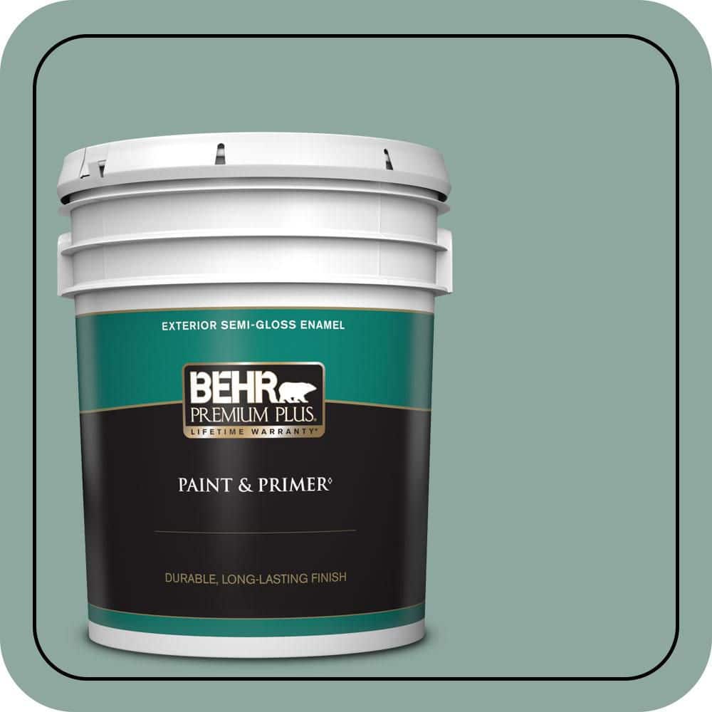 BEHR PREMIUM PLUS 5 gal. #S430-4 Green Meets Blue Semi-Gloss Enamel Exterior Paint & Primer