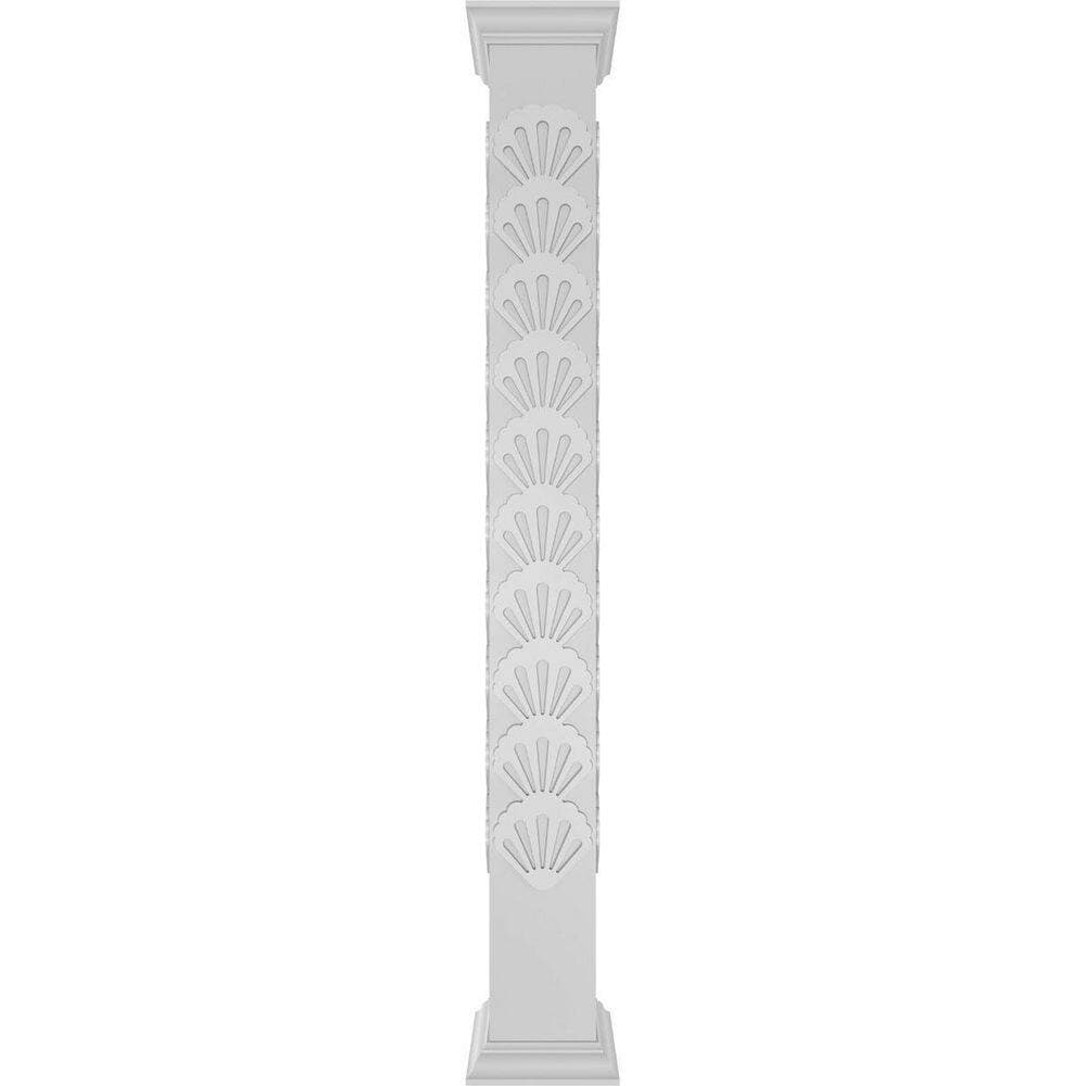 Ekena Millwork 7-5/8 in. x 9 ft. Premium Square Non-Tapered Bondi Fretwork PVC Column Wrap Kit w/Crown Capital and Base (2)