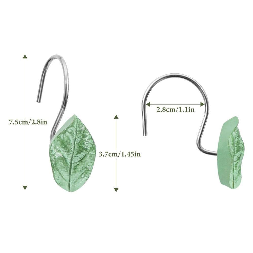Unbranded Leaf Design Shower Curtain Hooks 12-Pack Realistic Green Leaves Stainless Steel Rust-Resistant Rings (2)