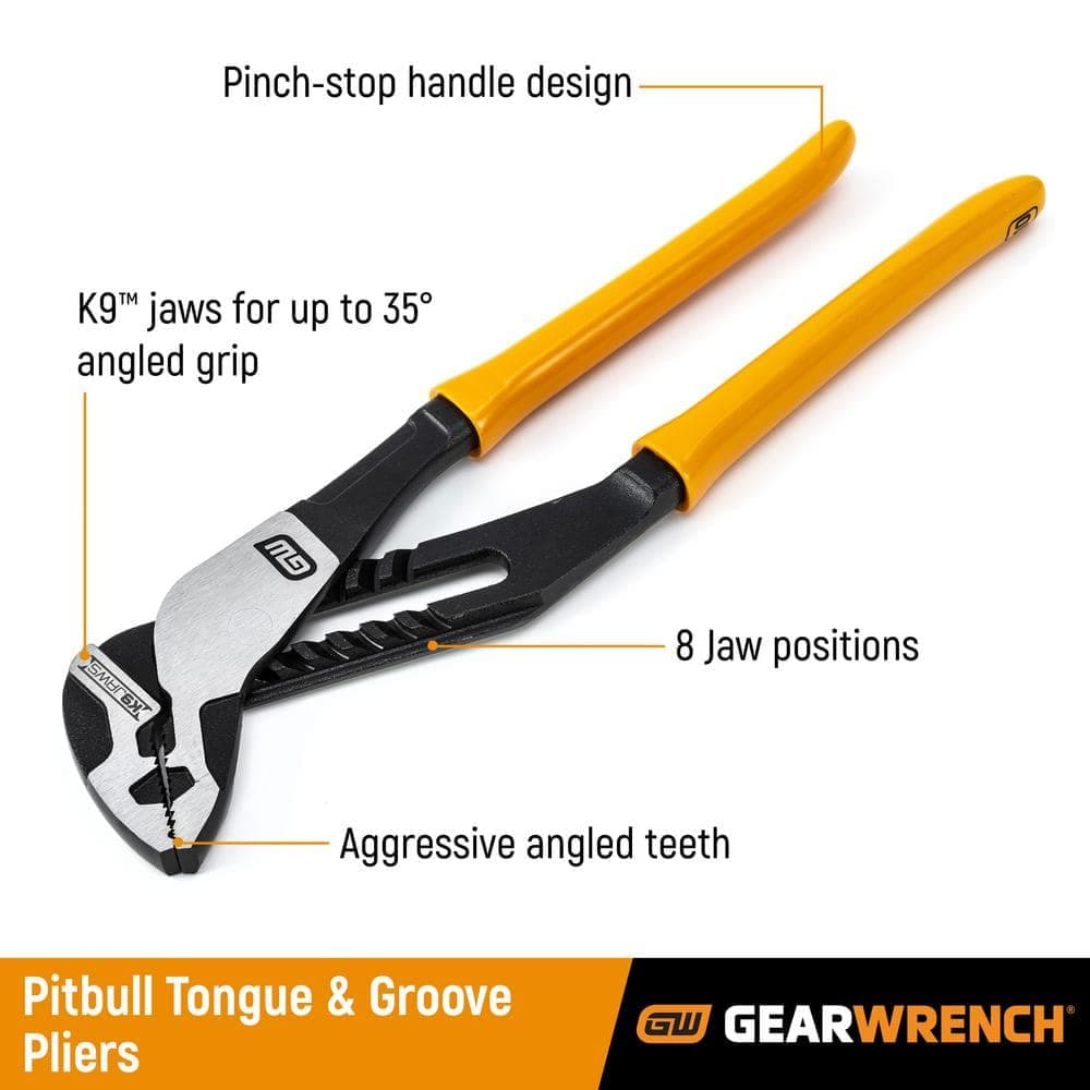 GEARWRENCH 12 in. PITBULL K9 Straight Jaw Dipped Grip Tongue and Groove Pliers (2)