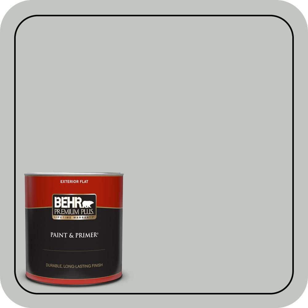 BEHR PREMIUM PLUS 1 qt. #PPU25-14 Engagement Silver Flat Exterior Paint & Primer (1)