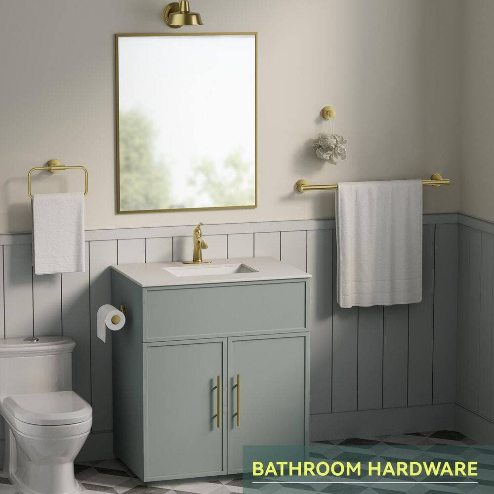 BWE 4-Piece Bath Hardware Set with Towel Rack, Toilet Paper Holder, Towel Ring and Towel Hook Brushed Gold (2)