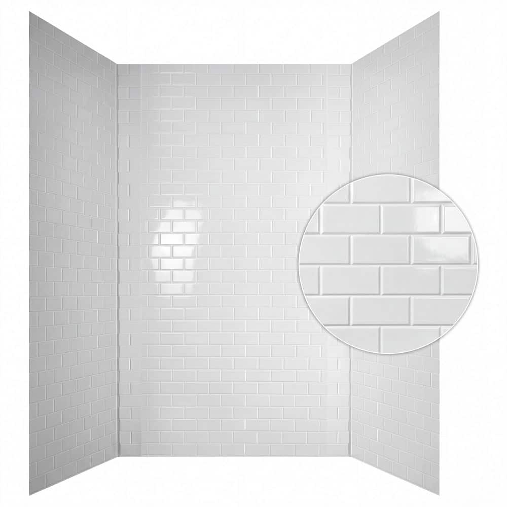 FROM PLAIN TO BEAUTIFUL IN HOURS Subway Tile 60 in. W x 96 in. H x 42 in. D Three piece Glue-Up PVC Tub Surrounds Wall Panels in Gloss White (1)