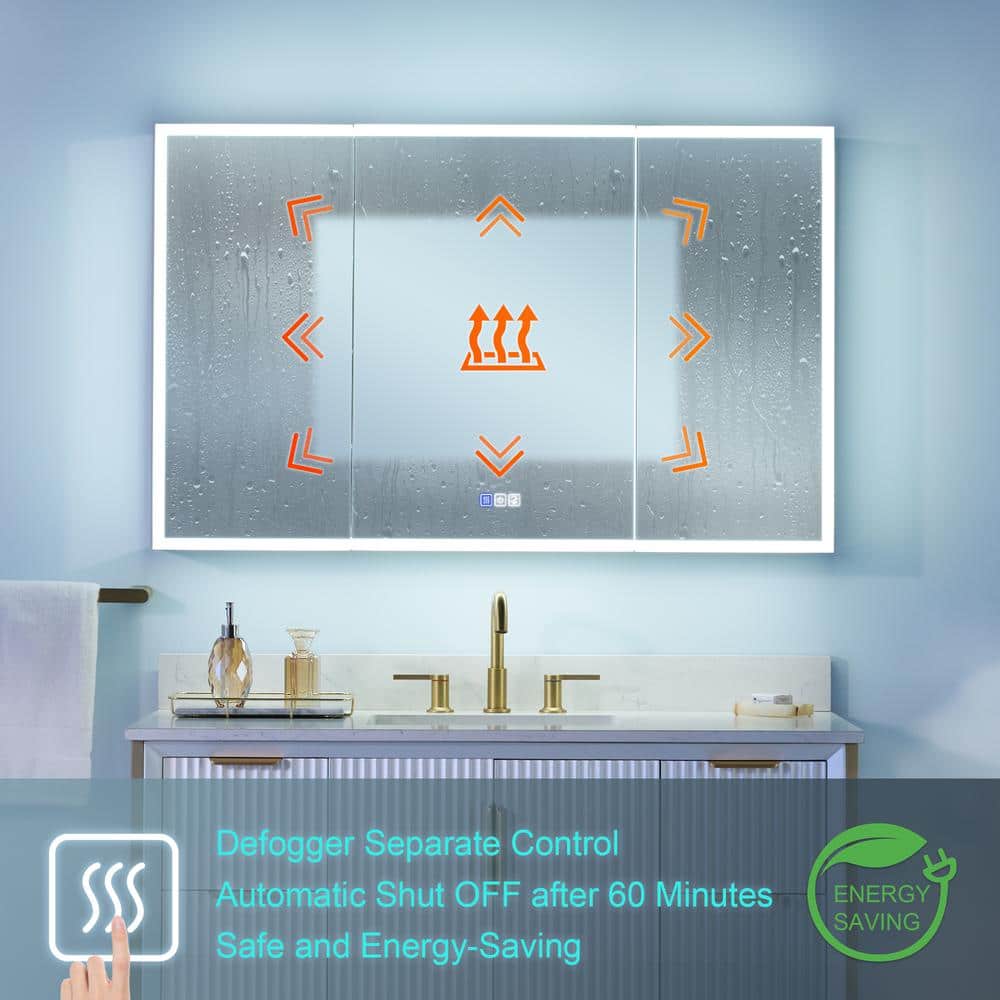 WELLFOR 48 in. W x 30 in. H Rectangular Aluminum Recessed/Surface Mount LED Medicine Cabinet with Mirror, 3x Magnifying Mirror (2)