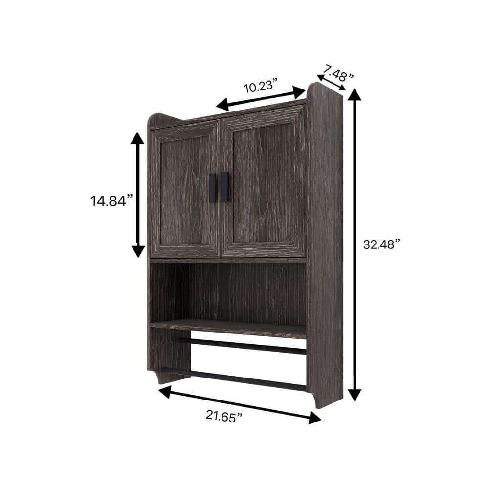 Adrinfly 7.48 in. W x 21.65 in. D x 32.48 in. H Bathroom Storage Wall Cabinet in Gray w/Doors, Shelf, Towel Bar and Paper Holder (2)