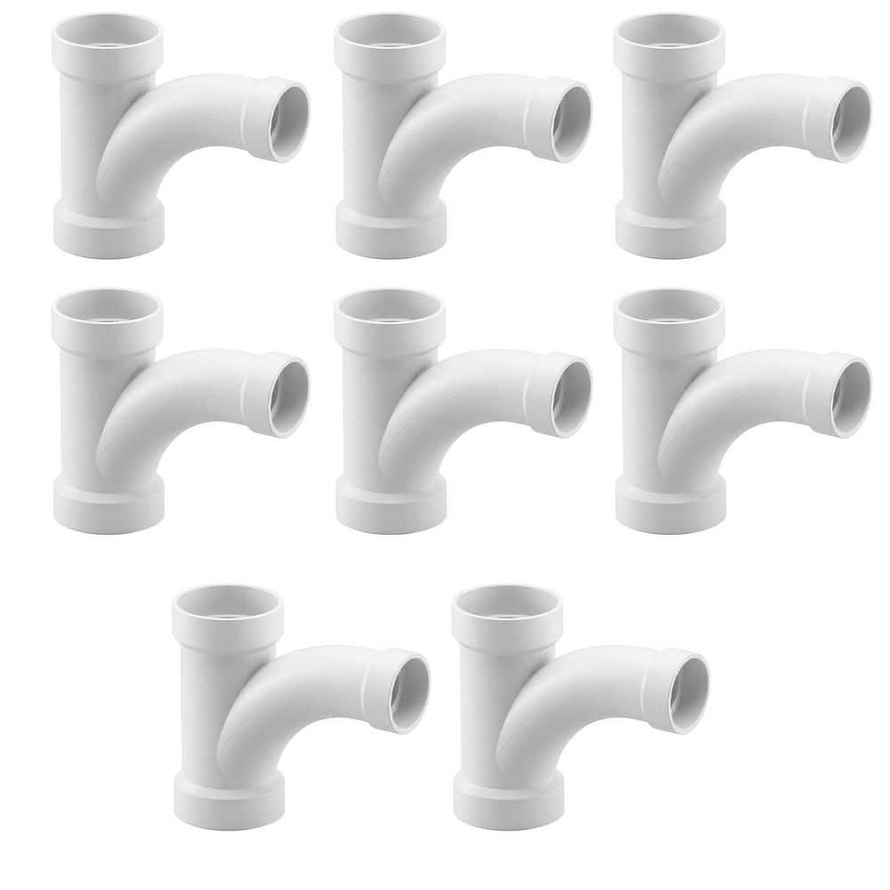 PLUMBFLEX 4 in. PVC DWV Combination Wye & 1/8 Bend 45° Elbow Hub, White Rigid PVC Drain, Waste & Vent Fitting, (8 Pack) (1)