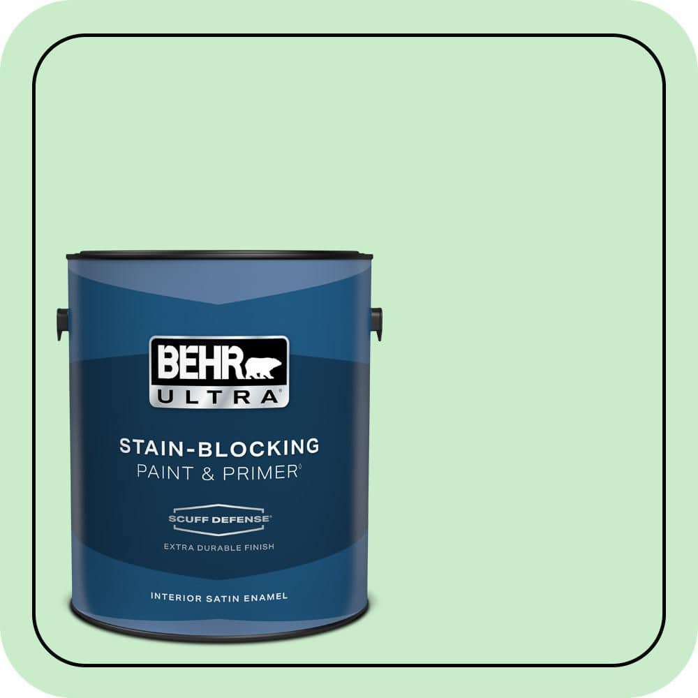 BEHR ULTRA 1 gal. #P390-2 Chilled Mint Extra Durable Satin Enamel Interior Paint & Primer