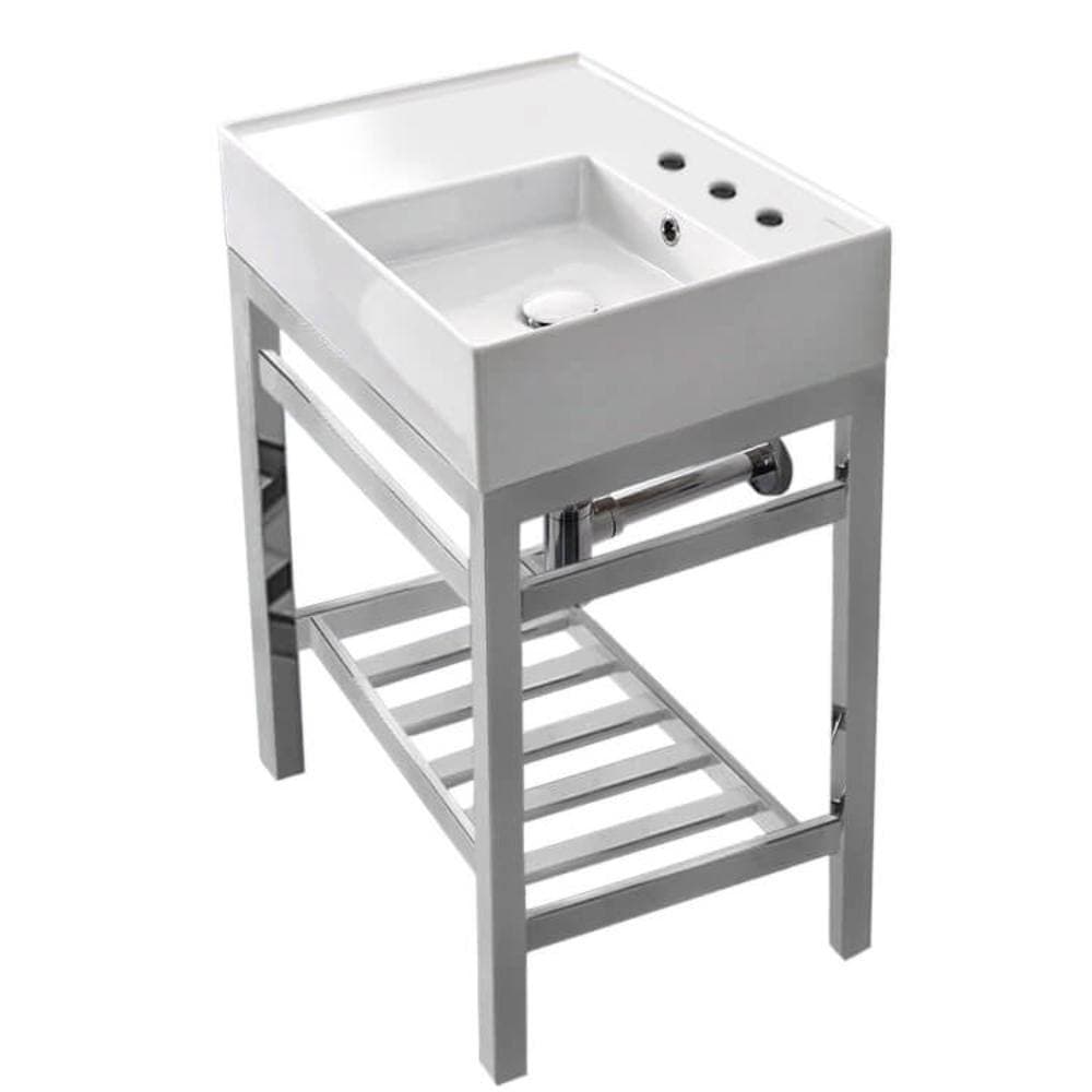 Nameeks Theorem 2 Ceramic Console Sink Basin in White with Chrome Legs (2)