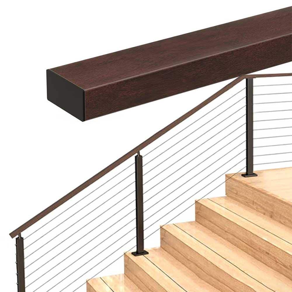Afoxsos 2.5 in. x 78 in. Aluminum Cable Railing Handrail Walnut Wood Grain Rectangular Top Rail for Deck Stair Adjustable Brown (1)