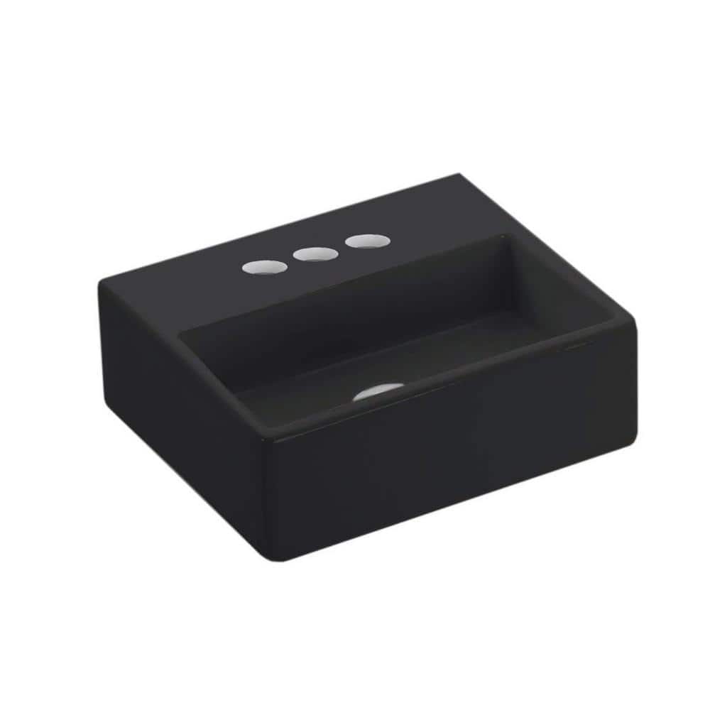 WS Bath Collections Quattro 30 BM Wall Mount / Vessel Bathroom Sink in Matte Black with 3-Faucet Holes (1)